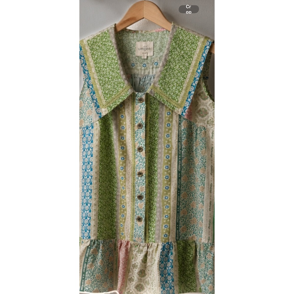Umgee Patchwork Floral Mini Dress Green Pink Blue Sleeveless Boho K0253 Womens M
